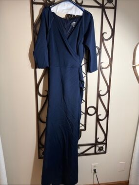 Xscape Navy Wrap-Style Maxi Dress